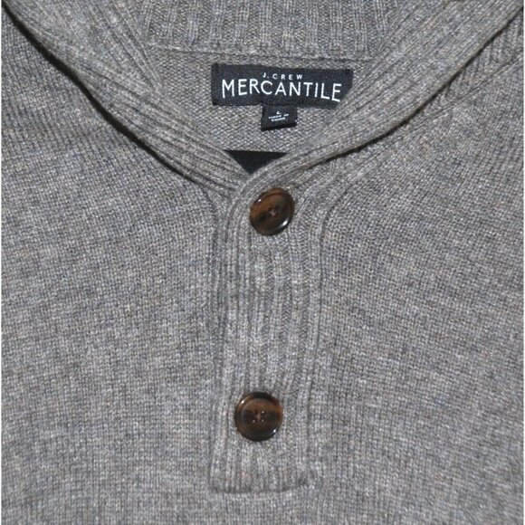 Men’s J. CREW Gray Pullover Sweater L Shawl Cowl Neck 1/4 Button Lambs Wool - Picture 3 of 10
